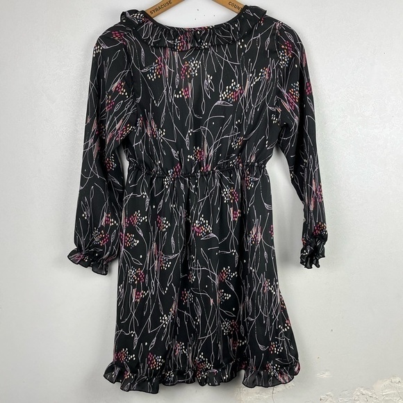 ORION London Black Pink Floral Print Mini Dress V-neck 3/4 Sleeve - Picture 5 of 10